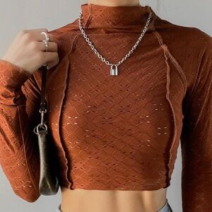 Urban Outfitters brown eyelet brown mock neck top natalia burnout mock neck XS